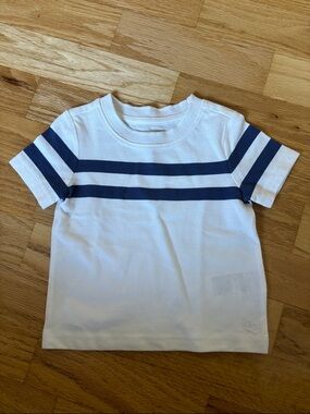 Janie and Jack White Tee with Navy Stripes 6-12m